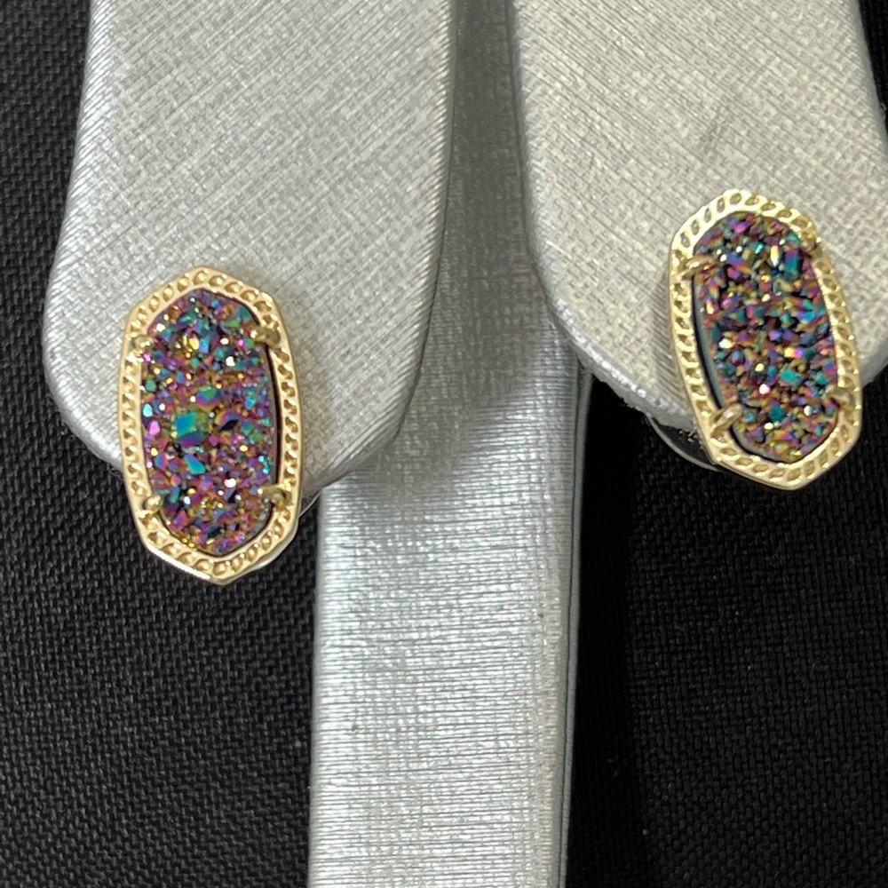 NWT Kendra Scott RARE & Retired Ellie Earrings Multi Colored Drusy Yellow Gold! - Picture 16 of 17
